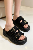 Wholesale Black Frayed Canvas Double-Buckle Sandals