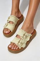 Wholesale Yellow Frayed Canvas Double-Buckle Sandals