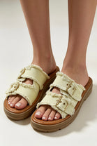 Wholesale Yellow Frayed Canvas Double-Buckle Sandals