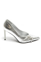 Silver Metallic Pointed Toe Triple Buckle Court Heels | Wholesale