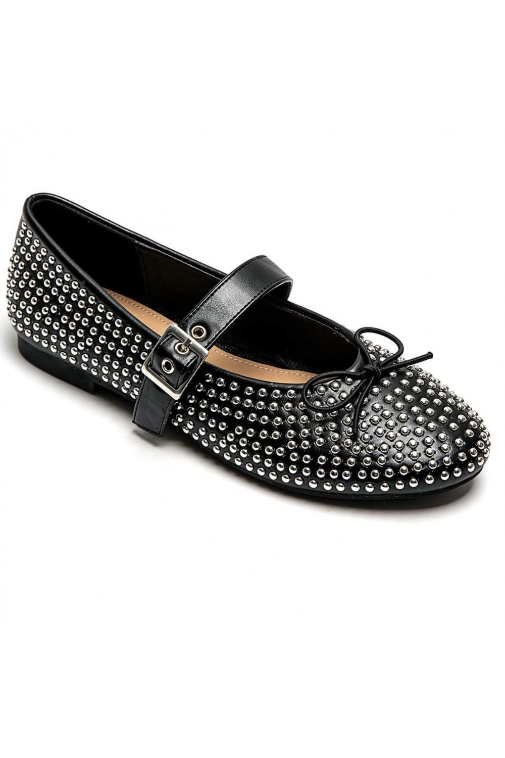 Black Silver Studded Mary Jane Ballet Shoes | Wholesale