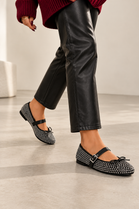 Black Silver Studded Mary Jane Ballet Shoes | Wholesale