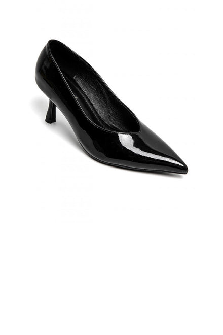 LADIES BLACK PATENT LOW HEELED PARTY COURT SHOES SANDALS KITTEN PUMPS