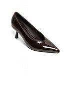 LADIES BROWN PATENT LOW HEELED PARTY COURT SHOES SANDALS KITTEN PUMPS