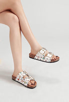 WHITE WESTERN MULTI STUDDED BUCKLED SANDALS