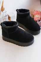 KIDS ANKLE LENGTH FAUX FUR LINING BOOTS IN BLACK 25-30