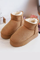 KIDS CAMEL FLUFFY PLATFORM FAUX FUR LINED ANKLE BOOTS 25/30 SIZES