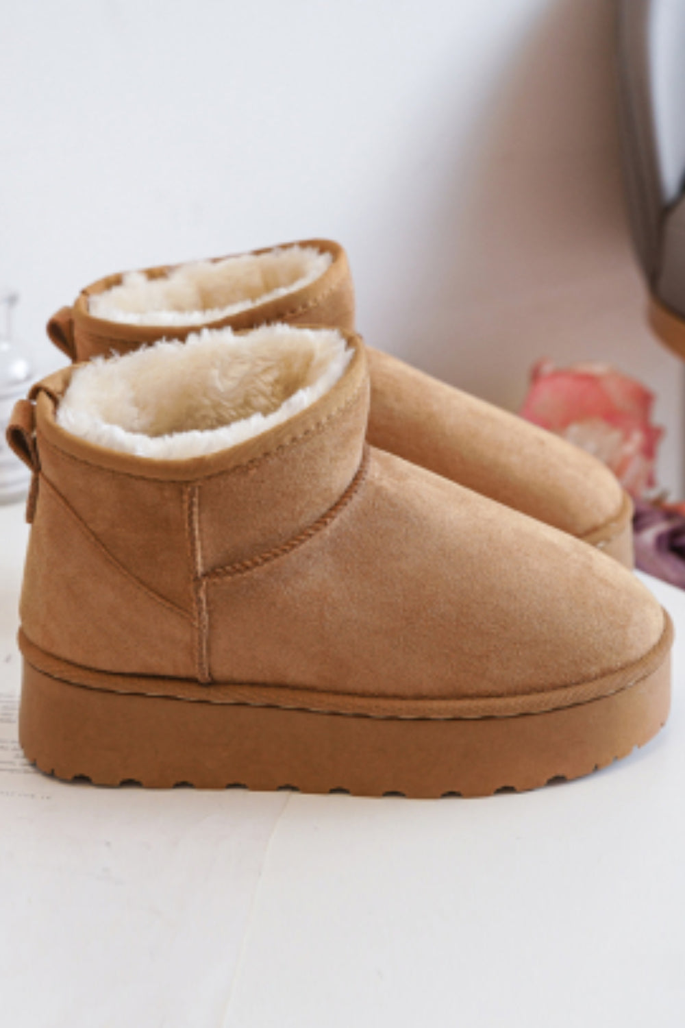 KIDS ANKLE LENGTH FAUX FUR LINING BOOTS IN CAMEL 31-36