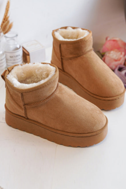 KIDS ANKLE LENGTH FAUX FUR LINING BOOTS IN CAMEL 31-36