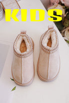 KIDS EMBROIDERY DETAIL FAUX FUR LINING SLIPPERS IN BEIGE 25-30 SIZES