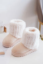 KIDS FOLDED OVER FLUFFY FAUX FUR LINING ANKLE BOOTS IN BEIGE 25-30 SIZES