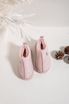 KIDS PINK EMBROIDED FLUFFY FAUX FUR LOW PLATFORM SLIPPERS 31/36