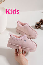 KIDS EMBROIDERY DETAIL FAUX FUR LINING SLIPPERS IN PINK 21-24 SIZES