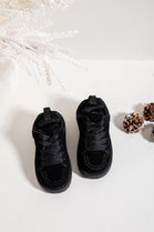 KIDS FLUFFY COSY BLACK LACE UP FLAT FAUX FUR LINED TRAINERS WINTER 31/36 SIZES