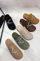 Sparkle Crystal Brown Suede Slip-On Clog Mules