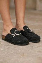 Sparkle Crystal Black Suede Slip-On Clog Mules
