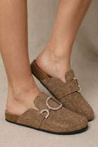 Sparkle Crystal Khaki Suede Slip-On Clog Mules