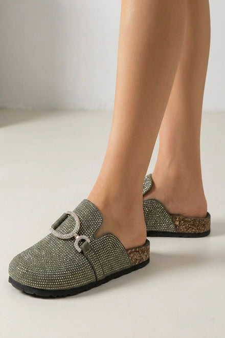 Sparkle Crystal Green Suede Slip-On Clog Mules
