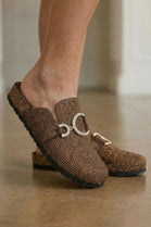 Sparkle Crystal Brown Suede Slip-On Clog Mules