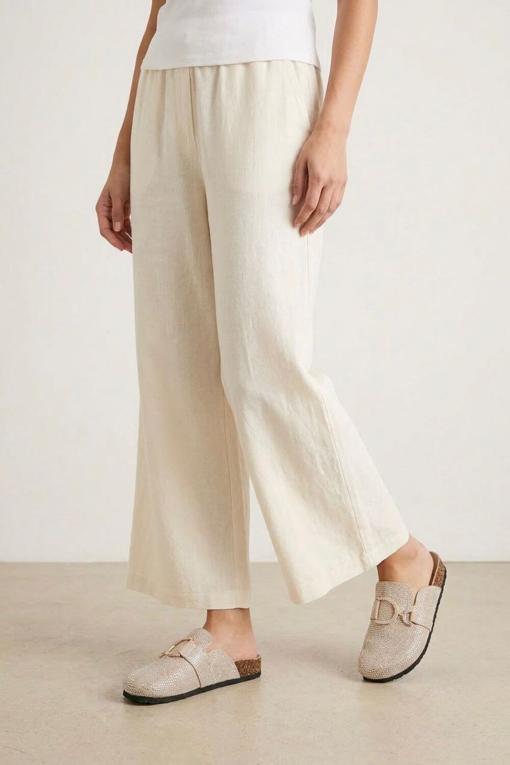 Sparkle Crystal Beige Suede Slip-On Clog Mules