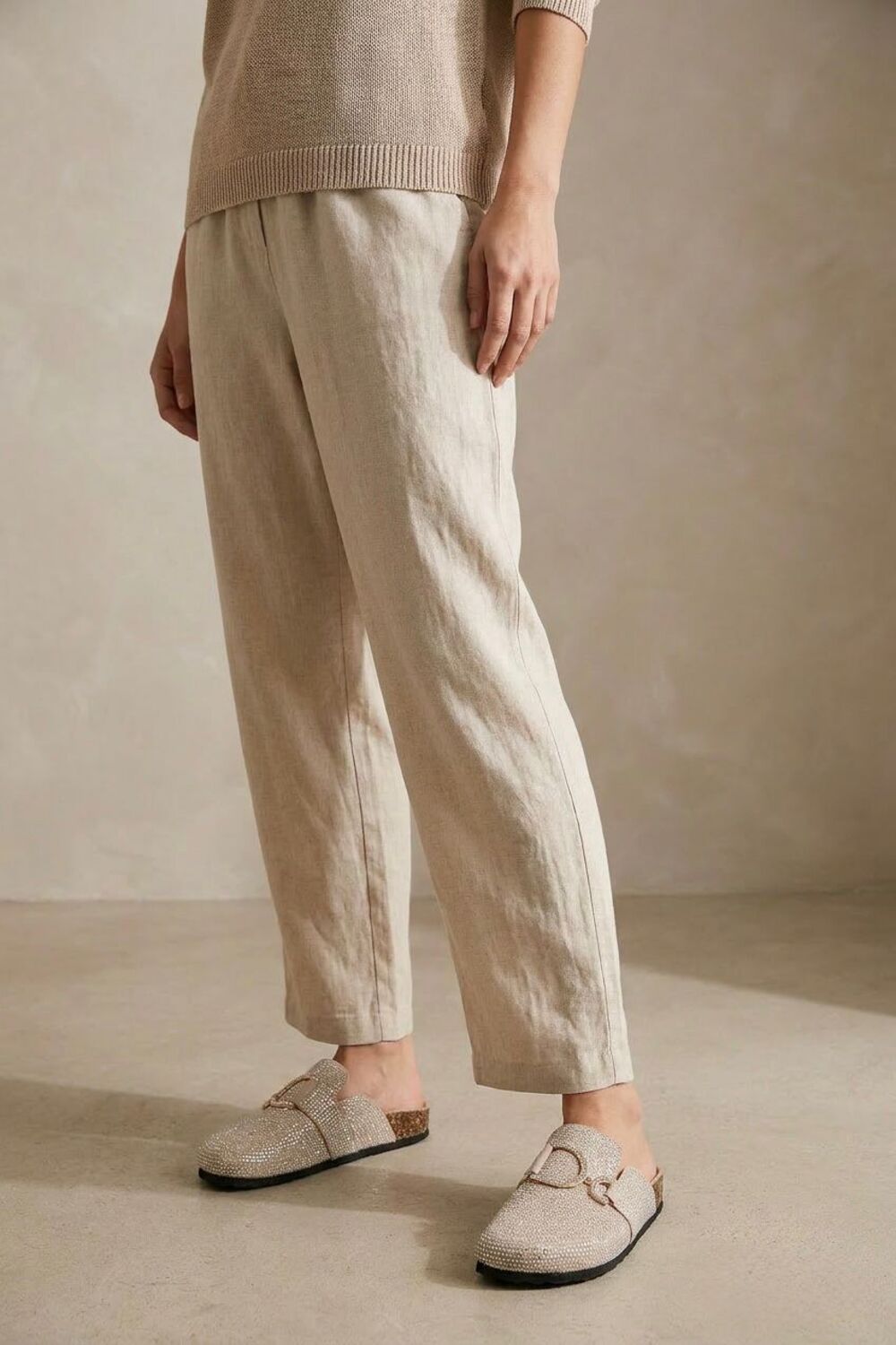 Sparkle Crystal Beige Suede Slip-On Clog Mules