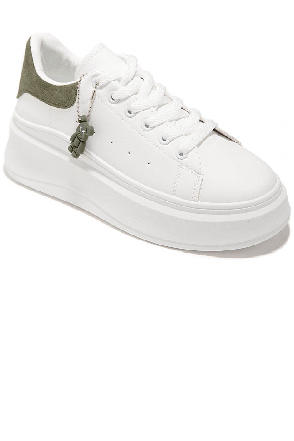 GREEN LACE UP TAB DETAIL CHUNKY FLAT TRAINERS SNEAKERS
