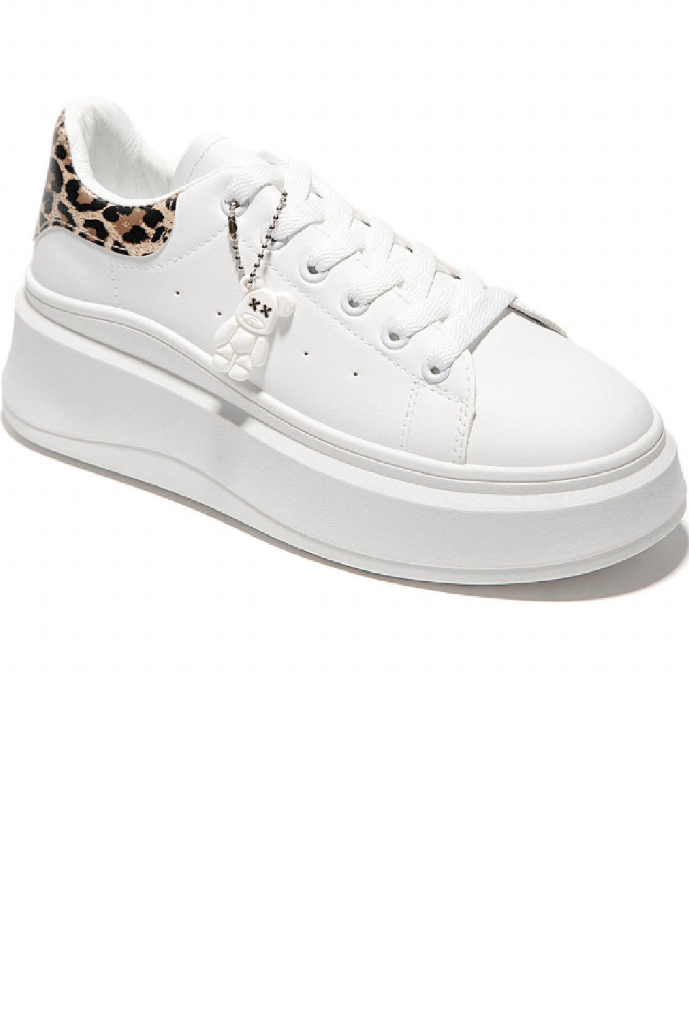 LEOPARD LACE UP TAB DETAIL CHUNKY FLAT TRAINERS SNEAKERS
