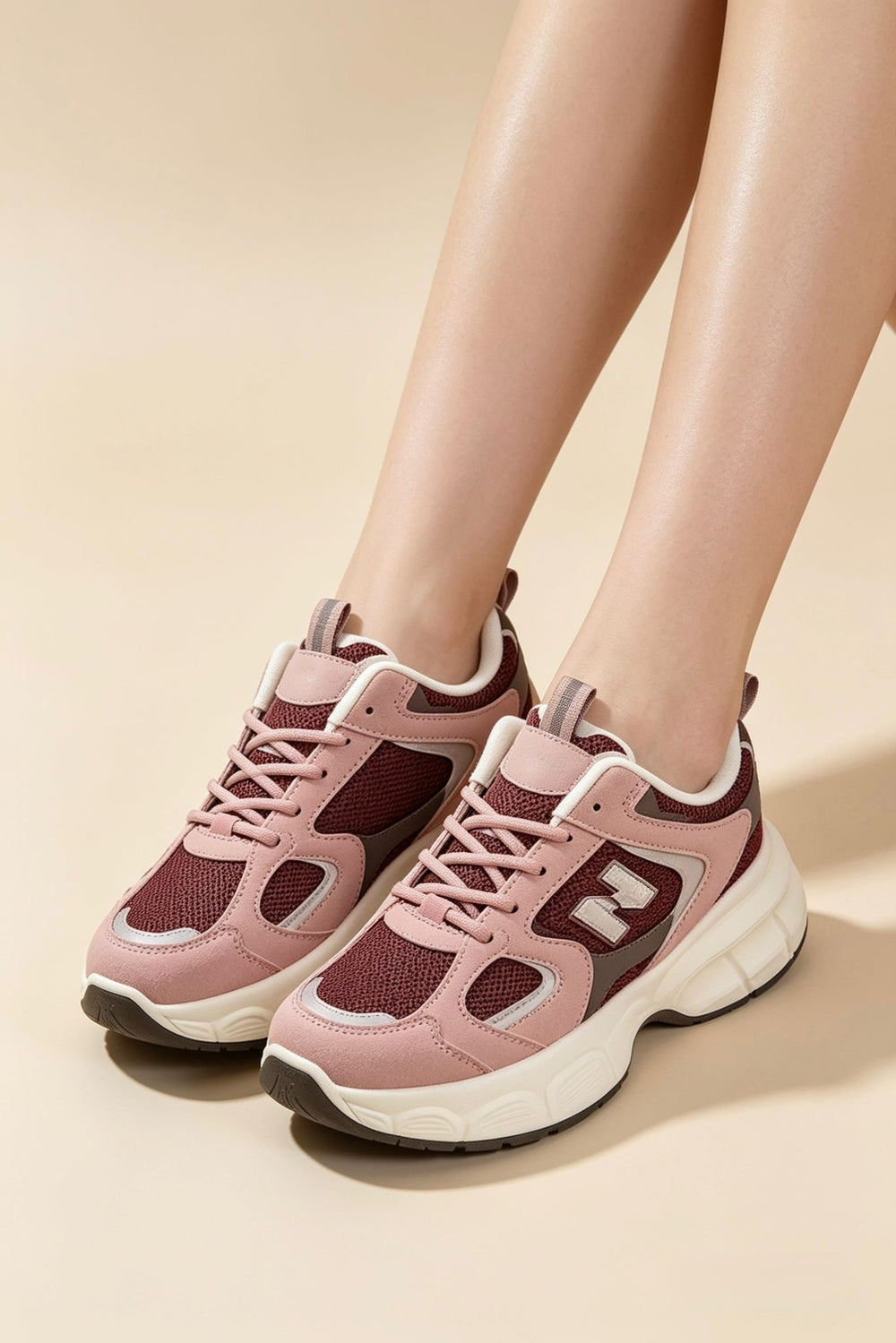 Wine Blush Chunky Thick Sole Trainers