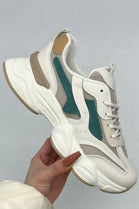 WHITE/GREEN CHUNKY SPORTS PLATFORM WOMEN'S TRAINERS