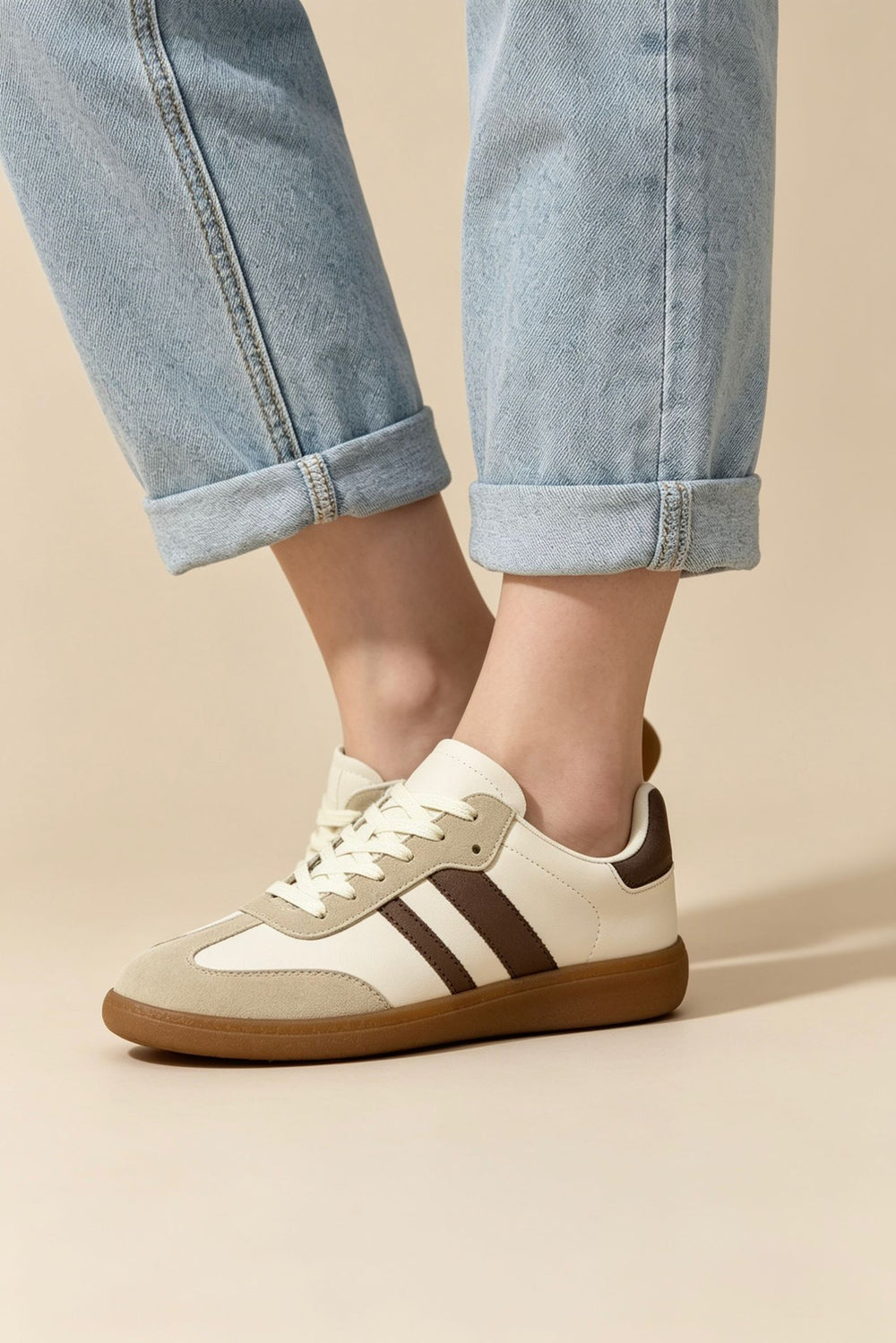 Beige and Brown Casual Gum Sole Trainers | Wholesale