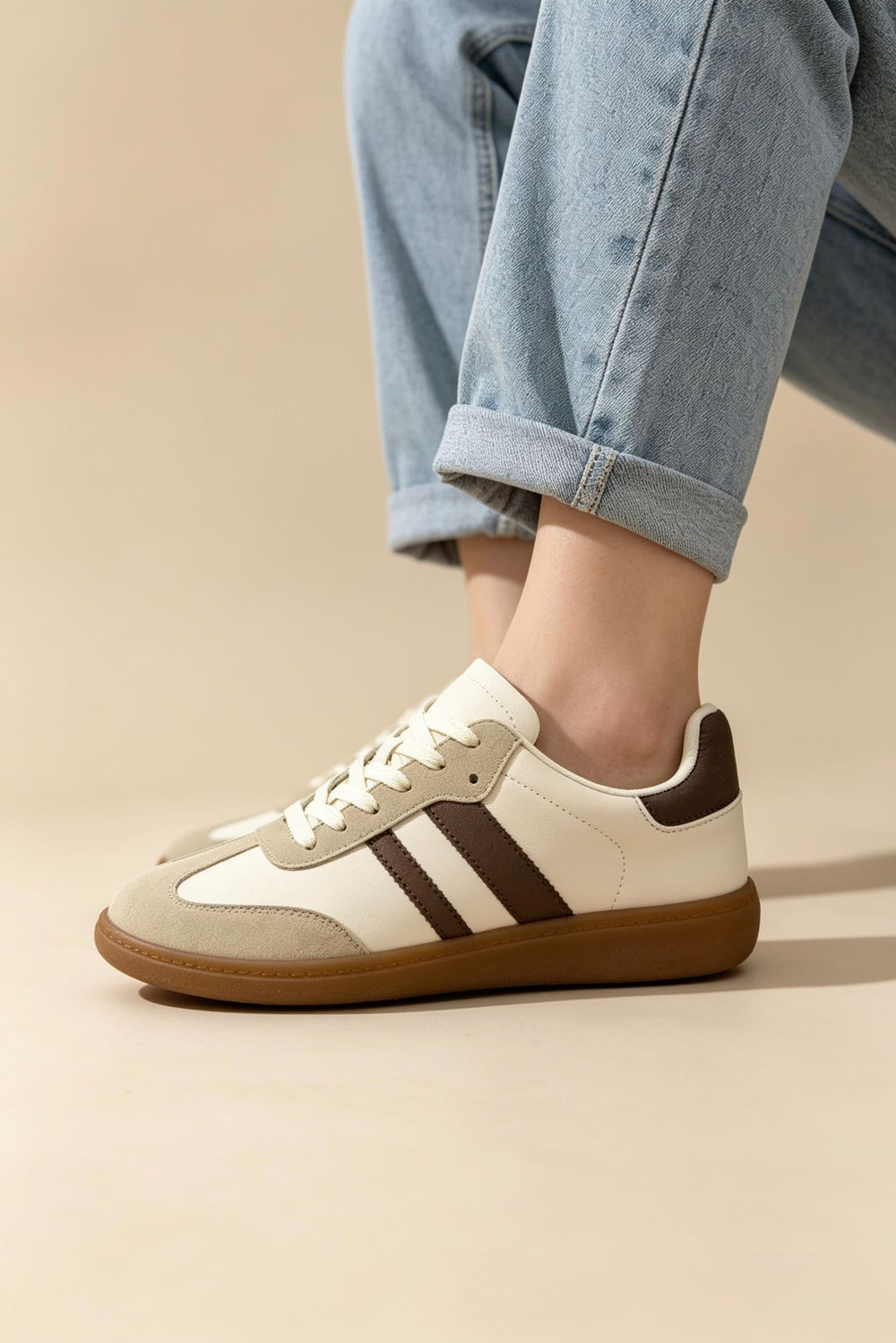 Beige and Brown Casual Gum Sole Trainers | Wholesale