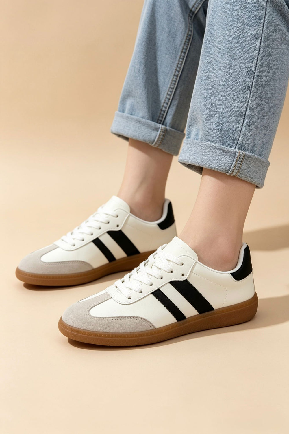 Black and White Casual Gum Sole Trainers | Wholesale