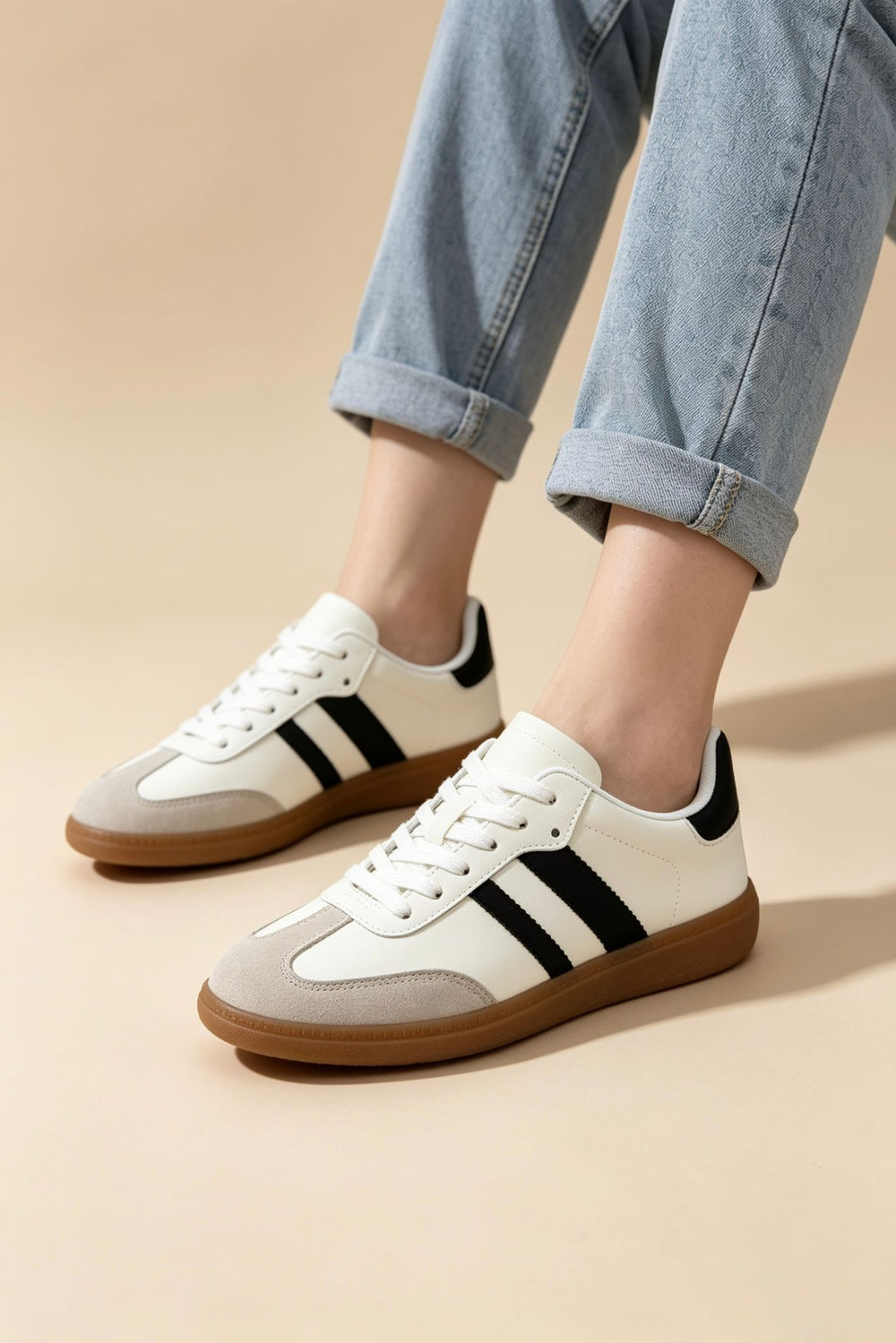 Black and White Casual Gum Sole Trainers | Wholesale