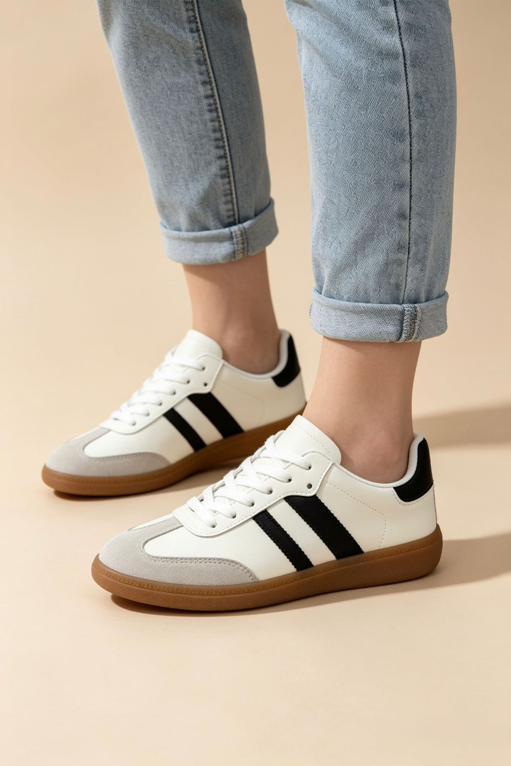 Black and White Casual Gum Sole Trainers | Wholesale