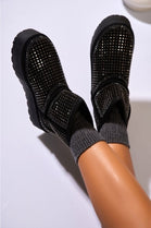 BLACK ULTRA MINI SPARKLY FUR LINED CHUNKY PLATFORM SNOW BOOTS