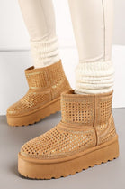 CAMEL ULTRA MINI SPARKLY FUR LINED CHUNKY PLATFORM SNOW BOOTS