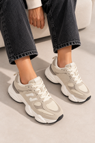 Women's Contrast Mesh Beige Khaki Chunky Trainers | Wholesale