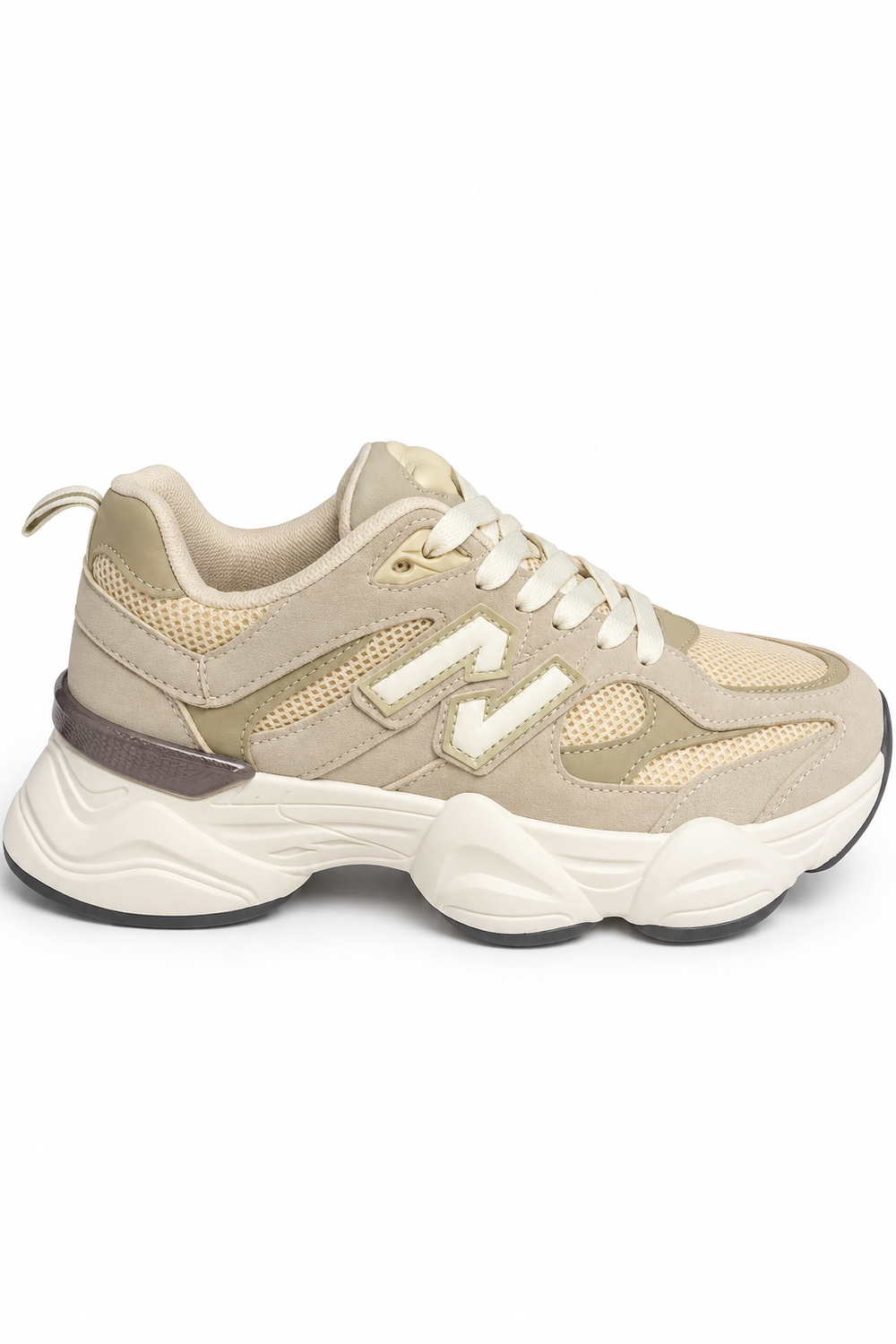 Women's Contrast Mesh Beige Khaki Chunky Trainers | Wholesale