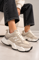 Women's Contrast Mesh Beige Khaki Chunky Trainers | Wholesale