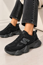 Women's Contrast Mesh Black Chunky Trainers | Wholesale