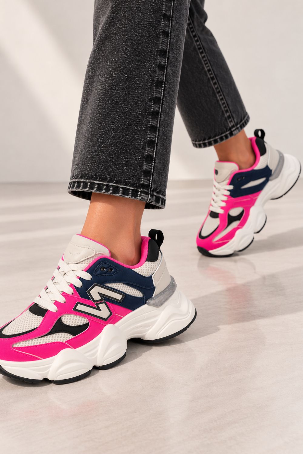 Women's Contrast Mesh Blue Pink Chunky Trainers | Wholesale