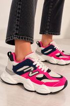 Women's Contrast Mesh Blue Pink Chunky Trainers | Wholesale