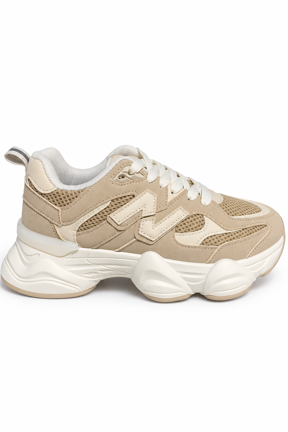 Women's Contrast Mesh Khaki Beige Chunky Trainers | Wholesale