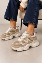 Women's Contrast Mesh Khaki Beige Chunky Trainers | Wholesale
