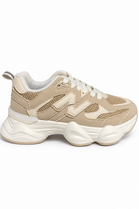 Women's Contrast Mesh Khaki Beige Chunky Trainers | Wholesale