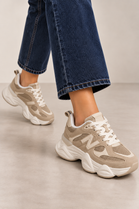 Women's Contrast Mesh Khaki Beige Chunky Trainers | Wholesale
