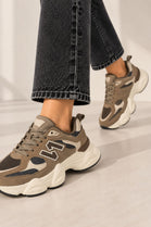 Women's Contrast Mesh Khaki Chunky Trainers | Wholesale