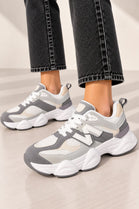 Women's Contrast Mesh White Grey Chunky Trainers | Wholesale