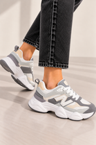Women's Contrast Mesh White Grey Chunky Trainers | Wholesale