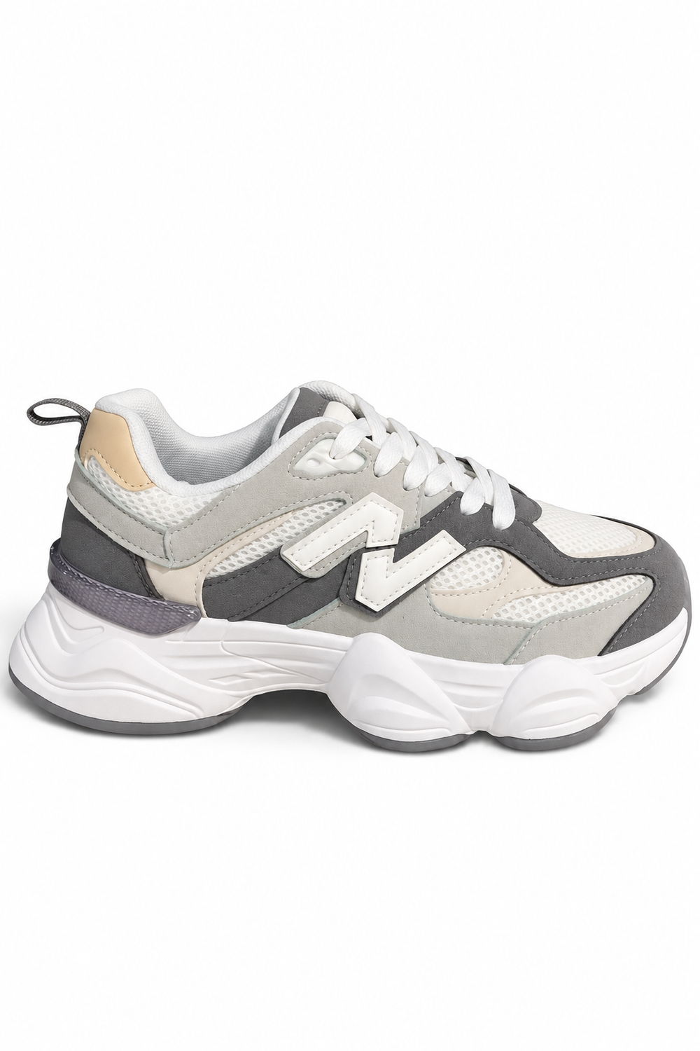 Women's Contrast Mesh White Grey Chunky Trainers | Wholesale